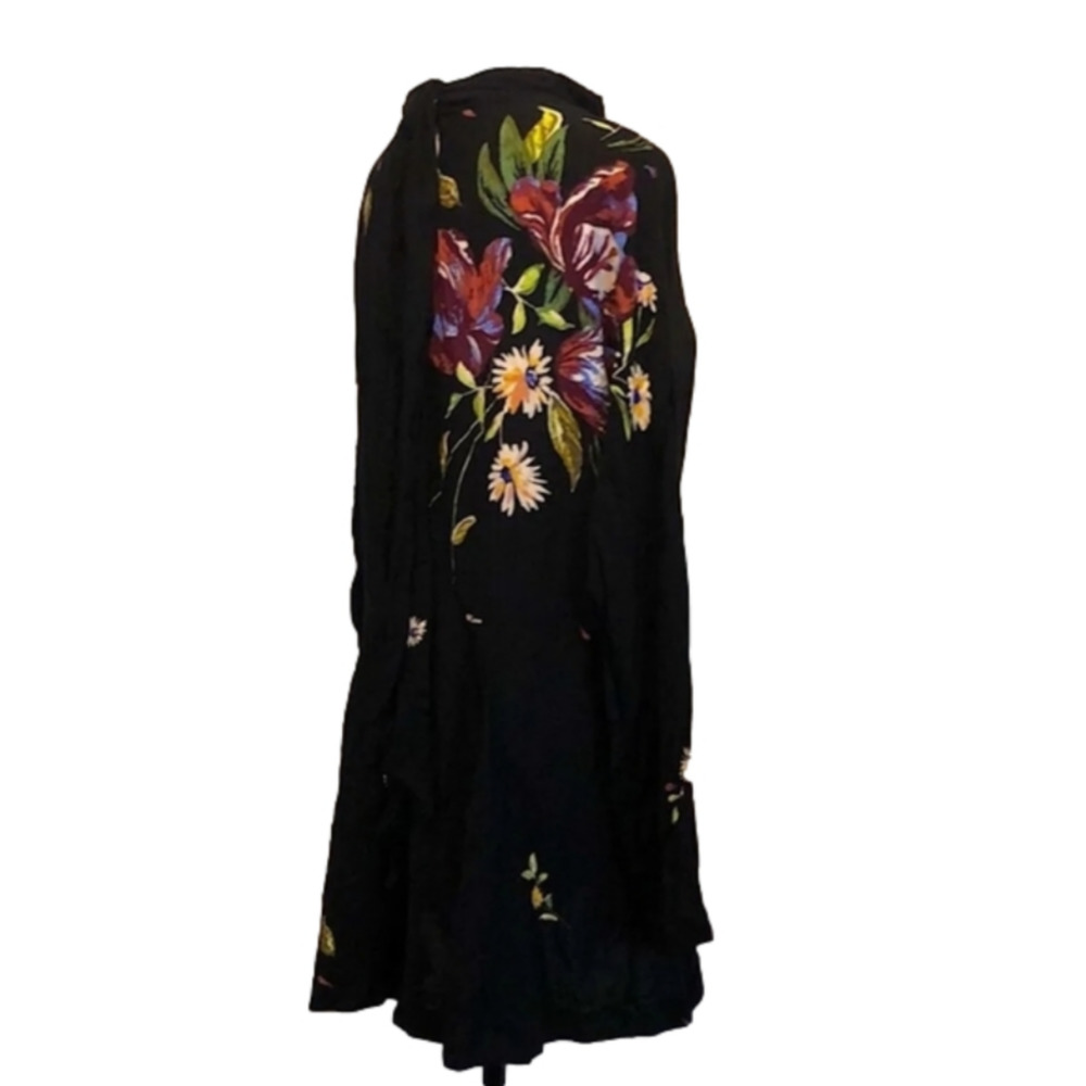 Free People Black Floral Mock Neck Open Back Tie Tunic Dress Long Sleeve M New - Picture 8 of 11